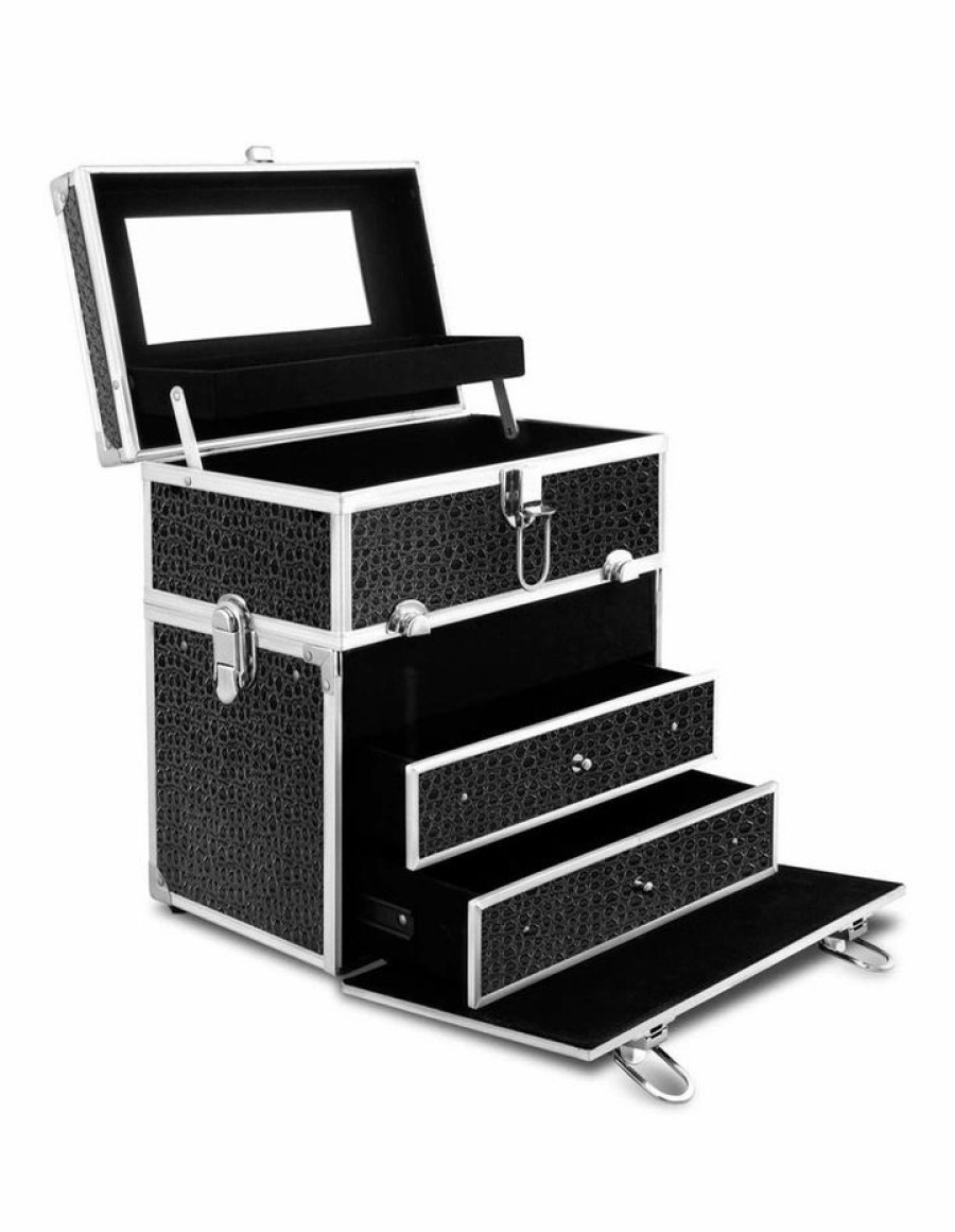 * Embellir Top Selling Portable Cosmetic Beauty Makeup Carry Case With Mirror Crocodile Black Brushes & Bags & Tools