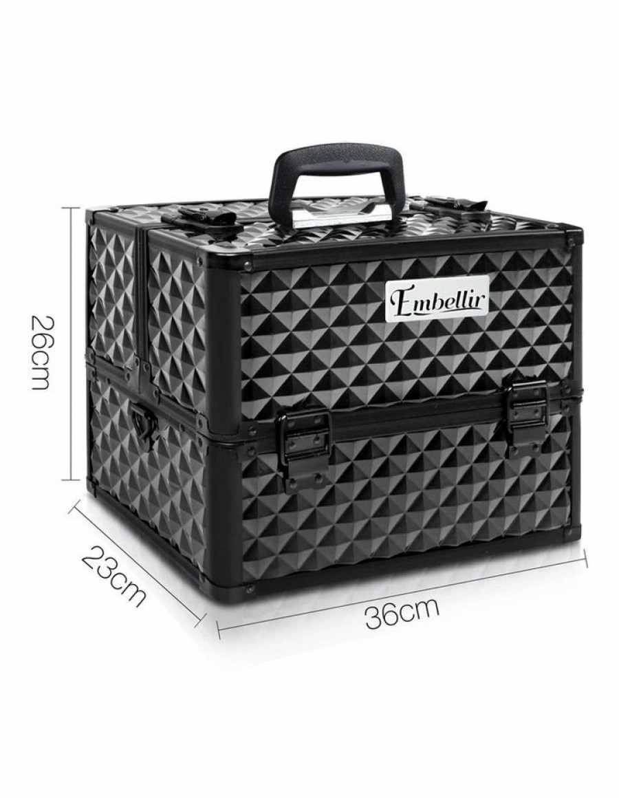 * Embellir Outlet Portable Cosmetic Beauty Makeup Case Diamond Black Brushes & Bags & Tools