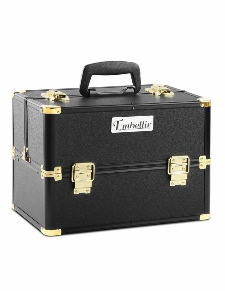 * Embellir Sale Online Portable Cosmetic Beauty Makeup Case Gold Black Brushes & Bags & Tools