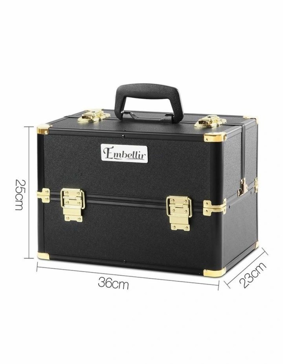 * Embellir Sale Online Portable Cosmetic Beauty Makeup Case Gold Black Brushes & Bags & Tools